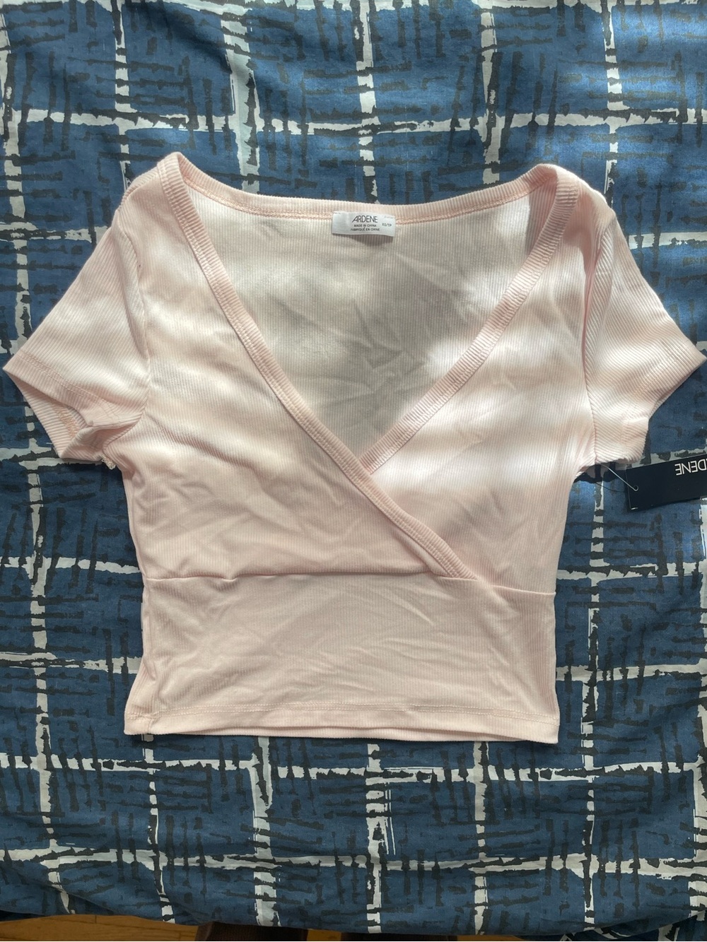 Ardene Light Pink Ribbed Wrap-Front Top